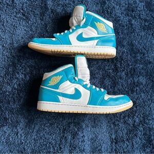 Nike Air Jordan 1 Mid White Aqua Sneakers Shoes DQ8426-400 Mens Sz 14